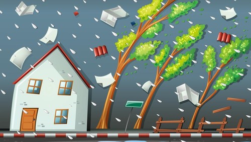 Ilustrasi angin kencang disertai hujan.