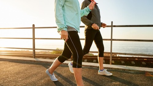 Cropped shot of two senior women walking together in morning