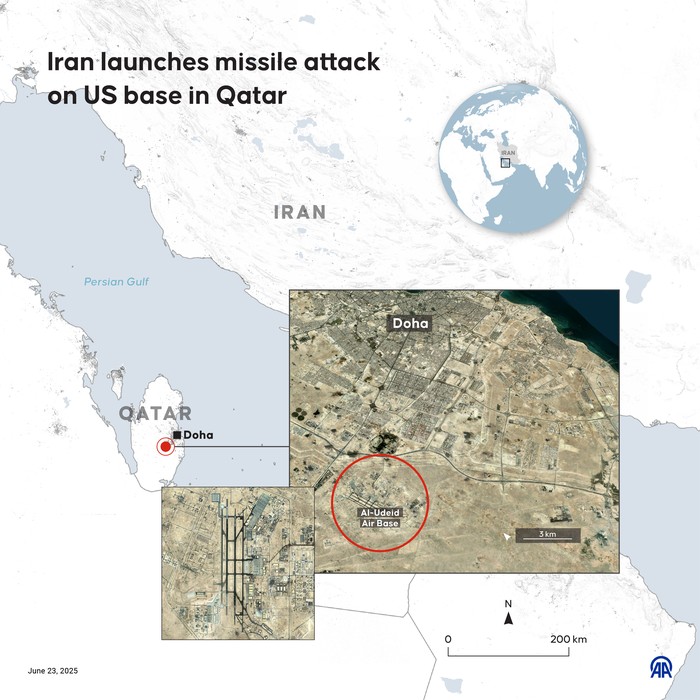 Iran Serang Pangkalan AS di Qatar, Perang Kian Melebar ANKARA, TURKIYE - JUNE 23: An infographic titled