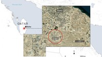 Infografik berjudul Iran Meluncurkan Serangan Rudal ke Pangkalan AS di Qatar ditampilkan di Ankara, Turki, Senin (23/6/2025). Serangan ini memperbesar ketegangan di kawasan. Sejumlah negara Teluk ikut menutup ruang udara, sementara AS meningkatkan siaga di Irak dan Suriah. (Mehmet Yaren Bozgun/Anadolu via Getty Images)