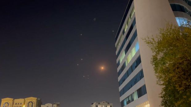 DOHA, QATAR - JUNE 23: A screen grab taken from a video shows missiles over Doha, Qatar after Iran has launched an operation targeting a U.S. base in Qatar on June 23, 2025. (Photo by Stringer/Anadolu via Getty Images)