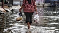 Banjir rob mulai masuk ke permukiman warga saat air laut naik pada malam hari dan surut menjelang subuh.