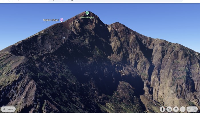 Gunung Rinjani dilihat dari Google Earth