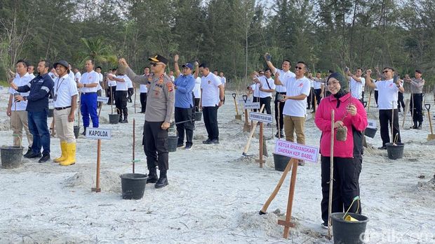 Kapolda Babel Irjen Hendro Pandowo melakukan penanaman bibit pohon di Desa Rebo.