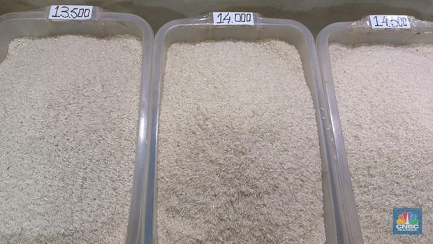 Pantauan harga beras di Pasar Rumput, Jakarta Selatan, Kamis (26/6/2025). (CNBC Indonesia/Martyasari Rizky)