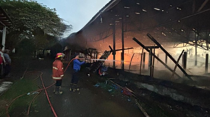 Petugas Damkartan Karangasem melakukan pemadaman kebakaran kandang ayam di Desa Bungaya, Kecamatan Bebandem, Kamis (26/6/2025) (Dok. Damkartan Karangasem)