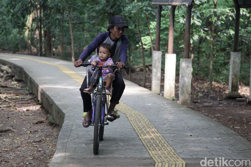 Warga berolahraga di Hutan Kota Srengseng, Jakbar, Jumat (27/6/2025). Pramono menginstruksikan Dinas Pertamanan untuk melakukan renovasi Hutan Kota Srengseng.