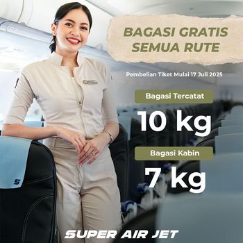 Mengikuti saudaranya, Lion Air, maskapai Super Air Jet juga melakukan perubahan aturan bagasi tercatat atau Free Baggage Allowance (FBA) yang berlaku mulai 17 Juli 2025.