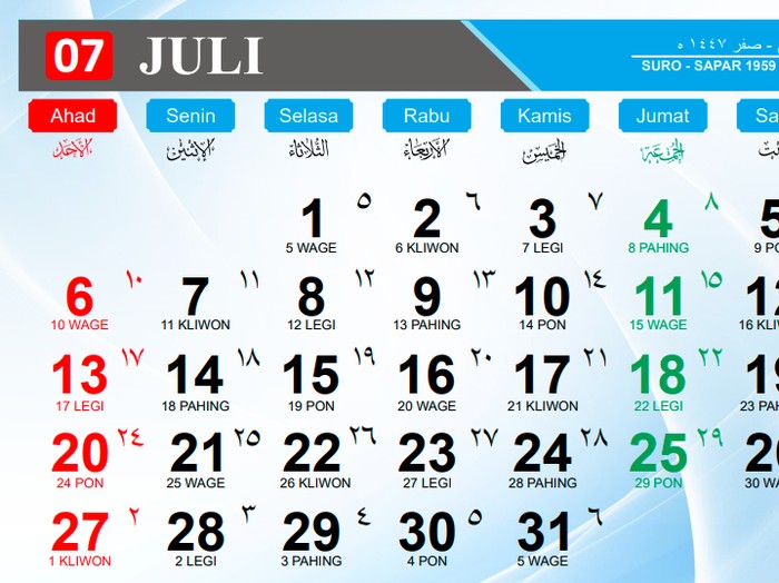 Kalender Juli 2025