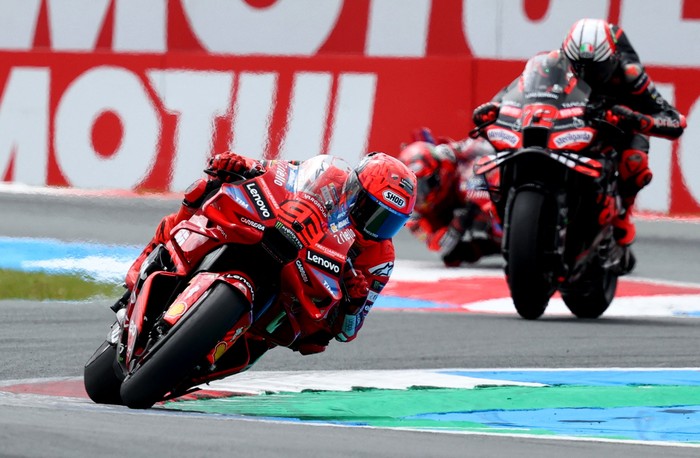 MotoGP - Grand Prix of Netherlands -TT Circuit Assen, Assen, Netherlands - June 29, 2025 Ducati Lenovo Teams Marc Marquez in action during the race REUTERS/Yves Herman