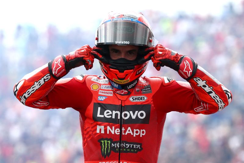 MotoGP - Grand Prix of Netherlands -TT Circuit Assen, Assen, Netherlands - June 29, 2025 Ducati Lenovo Team's Marc Marquez celebrates after winning the Grand Prix of Netherlands REUTERS/Yves Herman