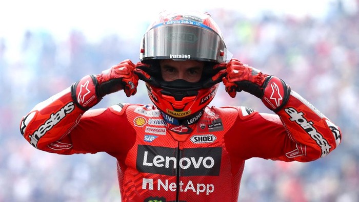 MotoGP - Grand Prix of Netherlands -TT Circuit Assen, Assen, Netherlands - June 29, 2025 Ducati Lenovo Teams Marc Marquez celebrates after winning the Grand Prix of Netherlands REUTERS/Yves Herman