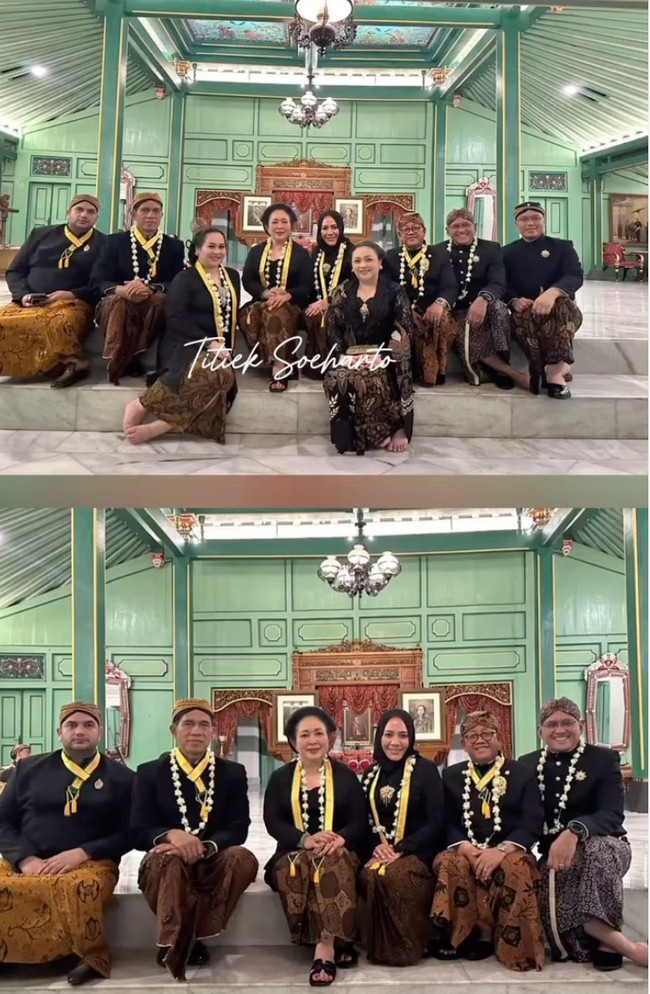 Pejabat negara yang juga terlihat dalam kirab Malam 1 Suro adalah Ketua Komisi IV DPR RI Titiek Soeharto. Ibunda Didit Prabowo itu tampil dengan kebaya brokat hitam dan bros emas. Foto: Dok. Instagram
