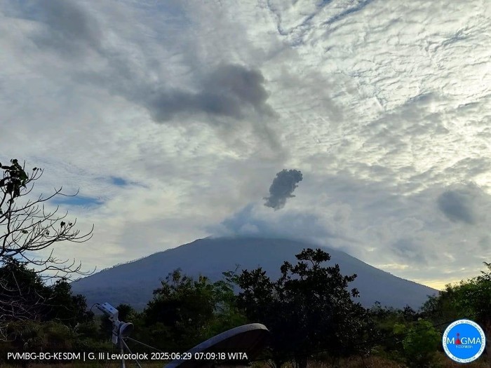 Gunung Ile Lewotolok di Kabupaten Lembata, Nusa Tenggara Timur (NTT), kembali meletus pada pukul 07:08 Wita, Minggu (29/6/2025). (Foto: PVMBG)