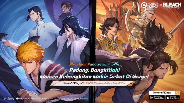 Honor of Kings mengumumkan kolaborasi terbarunya dengan anime kondang, Bleach: Thousand-Year Blood War. Beragam konten menarik bertema Ichigo Kurosaki dan kawan-kawannya pun siap menemani gamer.