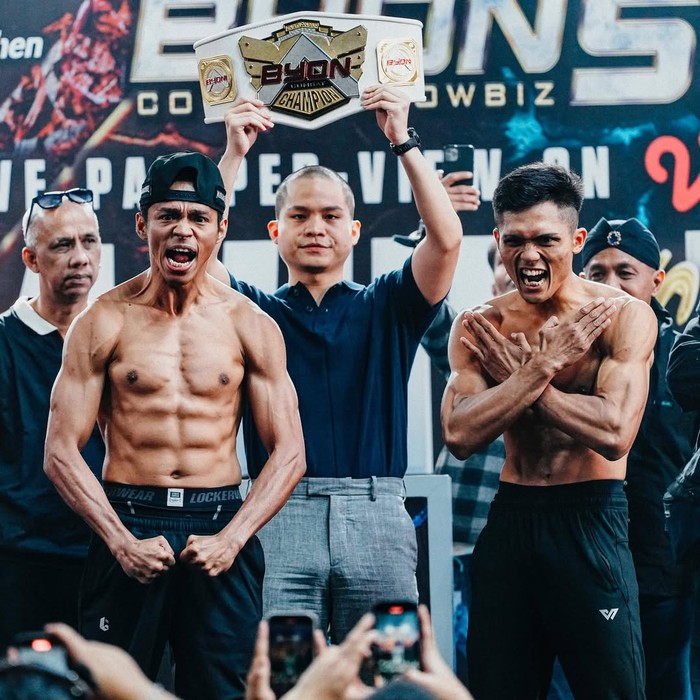 Foto Kkajhe dan Aziz Calim saat jelang duel di ring diambil dari Instagram Byon Combat.