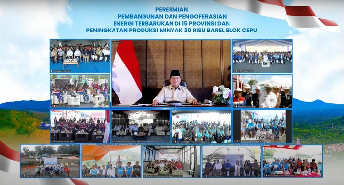Presiden Prabowo Subianti saat Peresmian Pembangunan dan Pengoperasian Energi Terbarukan di 15 Provinsi dan Peningkatan Produksi Minyak 30 Ribu Barel Blok Cepu secara virtual.