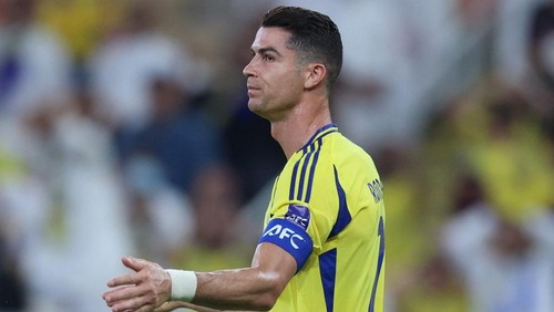 Nassrs Portuguese forward #7 Cristiano Ronaldo reacts to a missed chance during the AFC Champions League semi-final match between Saudis Al-Nassr and Japans Kawasaki at King Abdullah Sports City in Jeddah on April 30, 2025. (Photo by AFP)