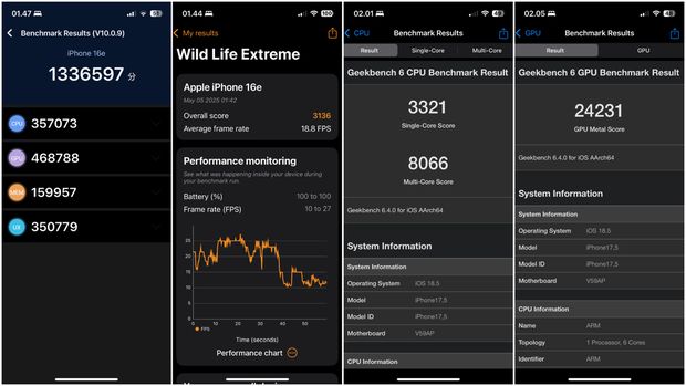 Hasil benchmark iPhone 16e