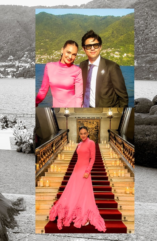 Luna memilih dress A-line dengan siluet yang mengikuti tubuh bagian atas lalu mengembang di bagian bawahnya. Warna pink cerah memberikan kesan ceria dan feminin. Dress tersebut juga memiliki kerah tinggi dan lengan panjang yang membuat penampilannya terlihat lebih tertutup. Bagian bawah dress memiliki detail ruffle besar. Foto: Instagram/@lunamaya