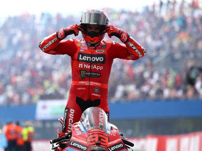 MotoGP - Grand Prix of Netherlands -TT Circuit Assen, Assen, Netherlands - June 29, 2025 Ducati Lenovo Teams Marc Marquez celebrates after winning the Grand Prix of Netherlands REUTERS/Yves Herman