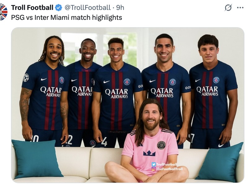 Meme Lionel Messi usai kekalahan Inter Miami kontra Paris Saint-Germain di 16 besar Piala Dunia Antarklub 2025.