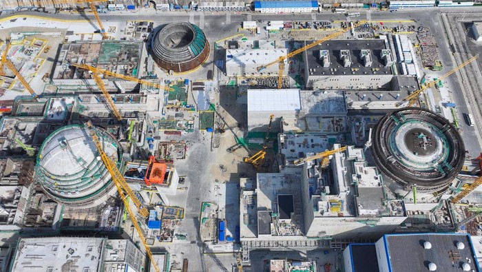 A photo taken on November 6, 2024, shows the construction site of Units 7 and 8 of Tianwan Nuclear Power Plant in Lianyungang, China. (Photo by Costfoto/NurPhoto via Getty Images)