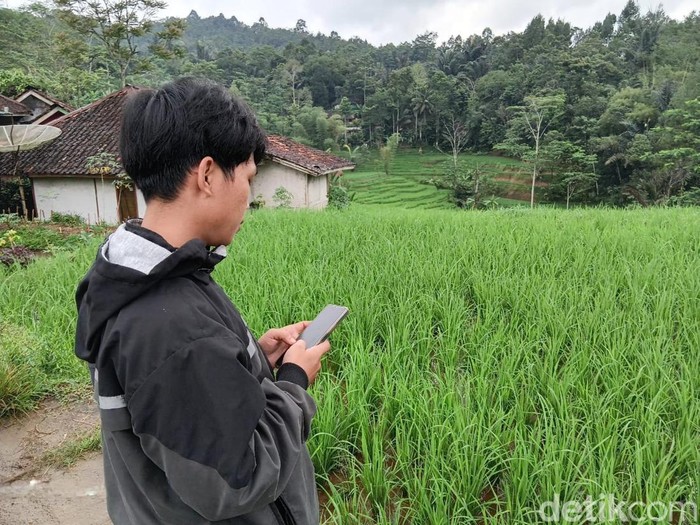 Potret warga Talagasari, Kecamatan Banjarsari mencari sinyal internet