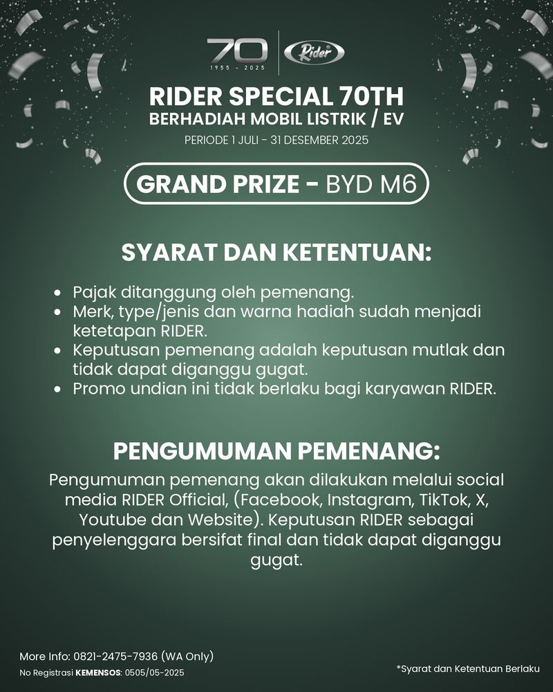 Rider Underwear Gelar Program Undian 'Beli Kolor Dapat Mobil Listrik'