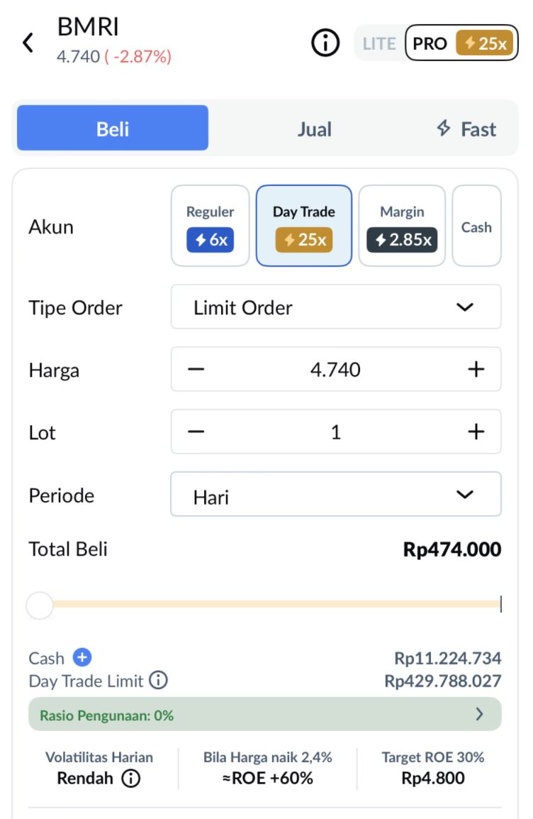 Tampilan beli saham di aplikasi Ajaib Sekuritas
