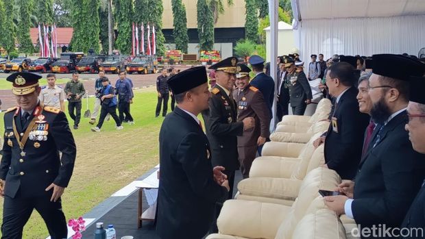 Upacara peringatan HUT Bhayangkara ke-79 di Mapolda Sulsel, Selasa (1/7/2025).
