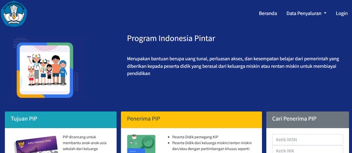Halaman depan website Program Indonesia Pintar (PIP).