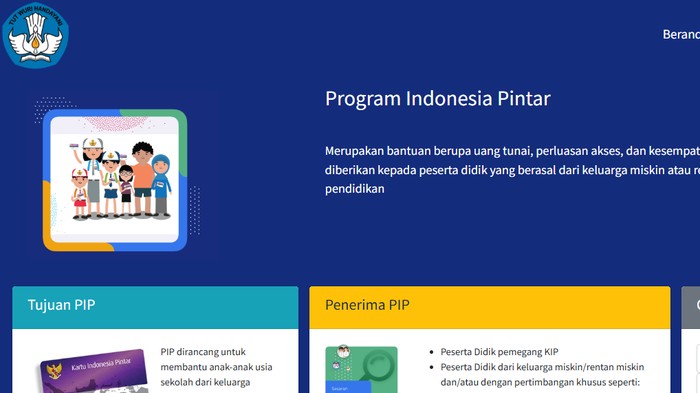 Halaman depan website Program Indonesia Pintar (PIP).
