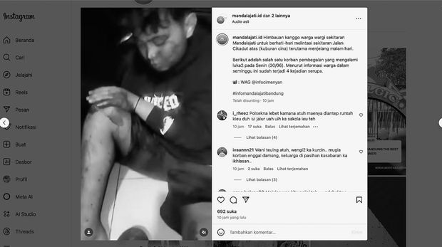 Pria di Bandung diduga jadi korban begal.
