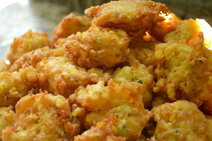 Mashed corn mixed with flour and seasonings fried with deep fry method