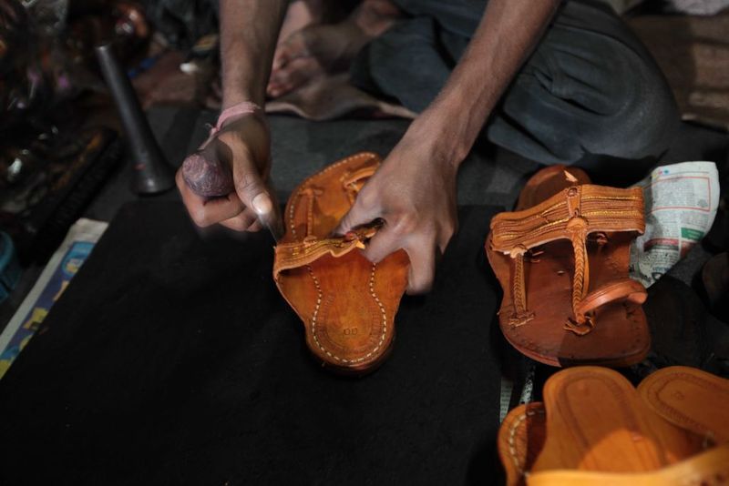 MUMBAI, INDIA - DECEMBER 16, 2012: Kolhapuri Chappals and markets in Kolhapur district in Maharashtra, India.(Photo by Mahendra Parikh and Vidya Subramanian/Hindustan Times via Getty Images)
