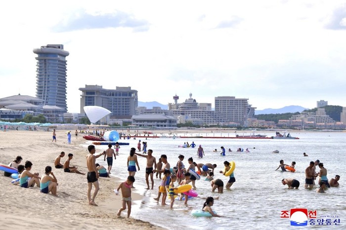This photo provided on July 2, 2025, by the North Korean government, shows a beach resort in the Wonsan-Kalma eastern coastal tourist zone on July 1, 2025. (Korean Central News Agency/Korea News Service via AP)