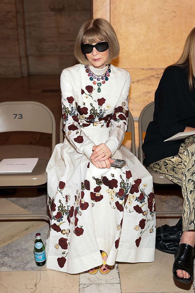 NEW YORK, NEW YORK - JUNE 30: Anna Wintour sits front row during the Marc Jacobs 2026 Runway Show at New York Public Library on June 30, 2025 in New York City.  (Photo by Dimitrios Kambouris/Getty Images for Marc Jacobs )