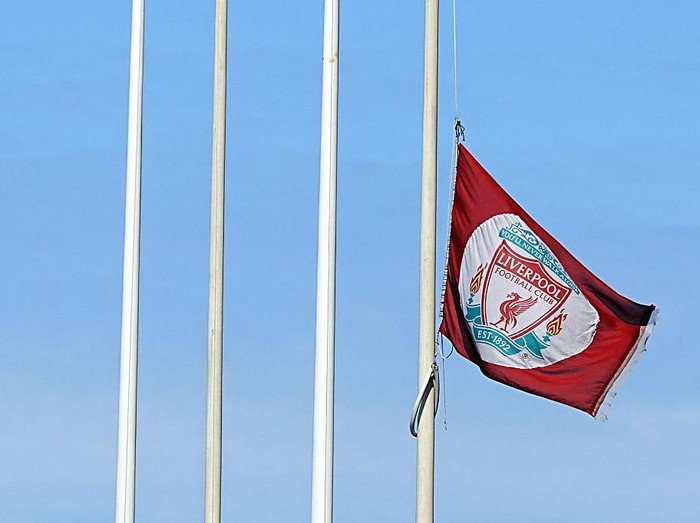 The Liverpool flag flies at half-mast at Anfield Stadium, home of Liverpool, in memory of Diogo Jota who has died at the age of 28. Picture date: Thursday July 3, 2025. (Photo by Peter Byrne/PA Images via Getty Images)