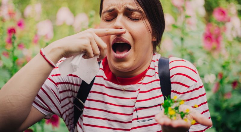 Woman Outdoors Having Allergy