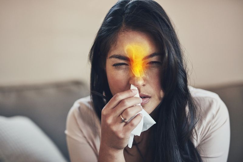 Woman Outdoors Having Allergy