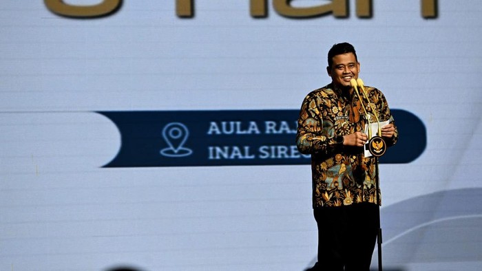 Bobby Nasution saat sambutan di Aula Raja Inal Siregar di Kantor Gubsu. (Foto: Diskominfo Sumut)