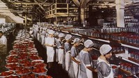 Proses produksi di lini pengalengan Del Monte pada pertengahan 1920-an. Masa ini menandai ekspansi besar-besaran Del Monte sebagai raksasa industri makanan. Foto: Archive Del Monte