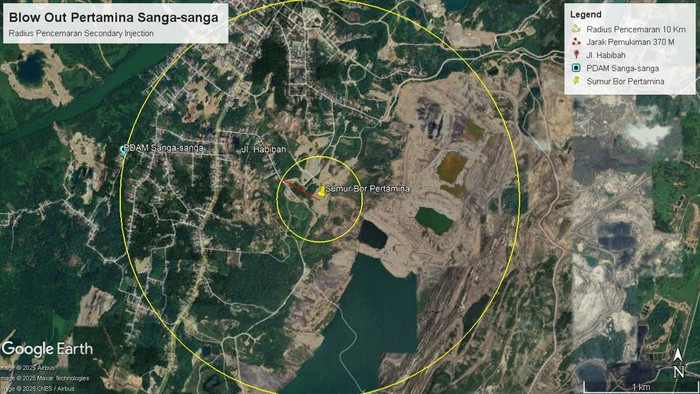 Lokasi insiden semburan gas disertai api di Sangasanga, Kutai Kartanegara. Foto: Dokumentasi Jatam Kaltim