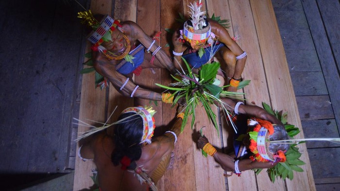 Bikin Merinding, Ritual Turuk Laggai Sikerei Mentawai Demi Penyembuhan Sejumlah Sikerei (dukun Mentawai) menampilkan aksi tarian tradisional Turuk Laggai di Desa Matotonan, Siberut Selatan, Kepulauan Mentawai, Sumatera Barat, Jumat (4/7/2025). Tarian yang menirukan gerakan hewan ini dipercaya sebagai cara untuk berkomunikasi dengan roh-roh gaib, termasuk roh leluhur, yang diyakini dapat membantu proses pembersihan dan penyembuhan. ANTARA FOTO/Iggoy el Fitra