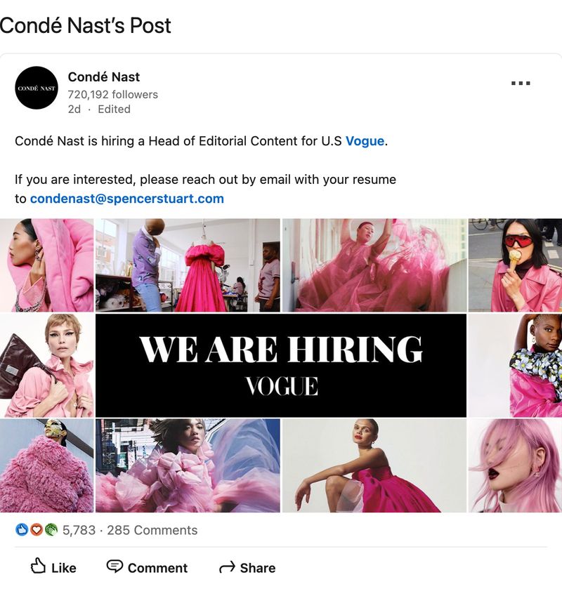 Lowongan pekerjaan di Vogue US.
