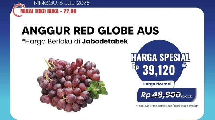 Anggur Red Globe Aus Lagi Diskon Gila-gilaan di Transmart Full Day Sale