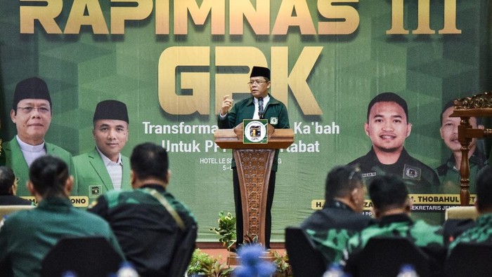 Plt Ketum PPP Mardiono saat acara Rapimnas III GPK di Karawaci, Tangerang, Sabtu (5/7/2025). (dok. istimewa)
