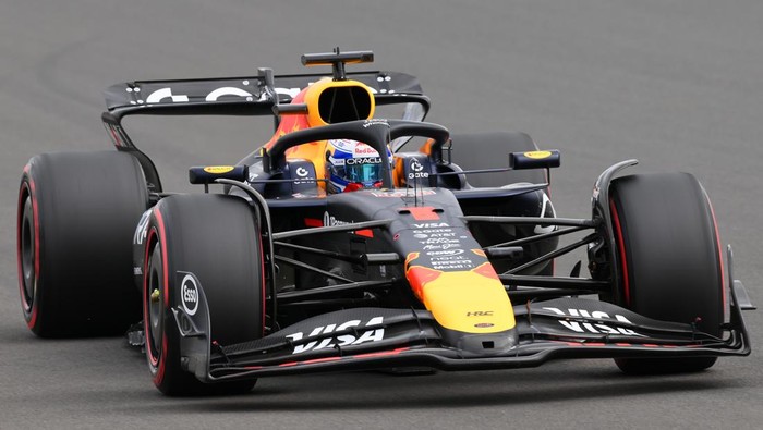 Max Verstappen of the Netherlands and Red Bull Racing participates in the qualifying session of the Formula 1 Qatar Airways British Grand Prix at the Silverstone Circuit in Towcester, England, on July 3, 2024. (Photo by Jon Hobley | MI News/NurPhoto via Getty Images)