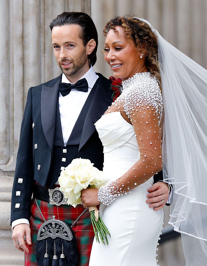 LONDON, UNITED KINGDOM - JULY 05: (EMBARGOED FOR PUBLICATION IN UK NEWSPAPERS UNTIL 24 HOURS AFTER CREATE DATE AND TIME) Beau Bunton Jones, Emma Bunton and Jade Jones attend the wedding of Mel B and Rory McPhee at the OBE (Order of the British Empire) Chapel in St Paul's Cathedral on July 5, 2025 in  London, England. (Photo by Max Mumby/Indigo/Getty Images)